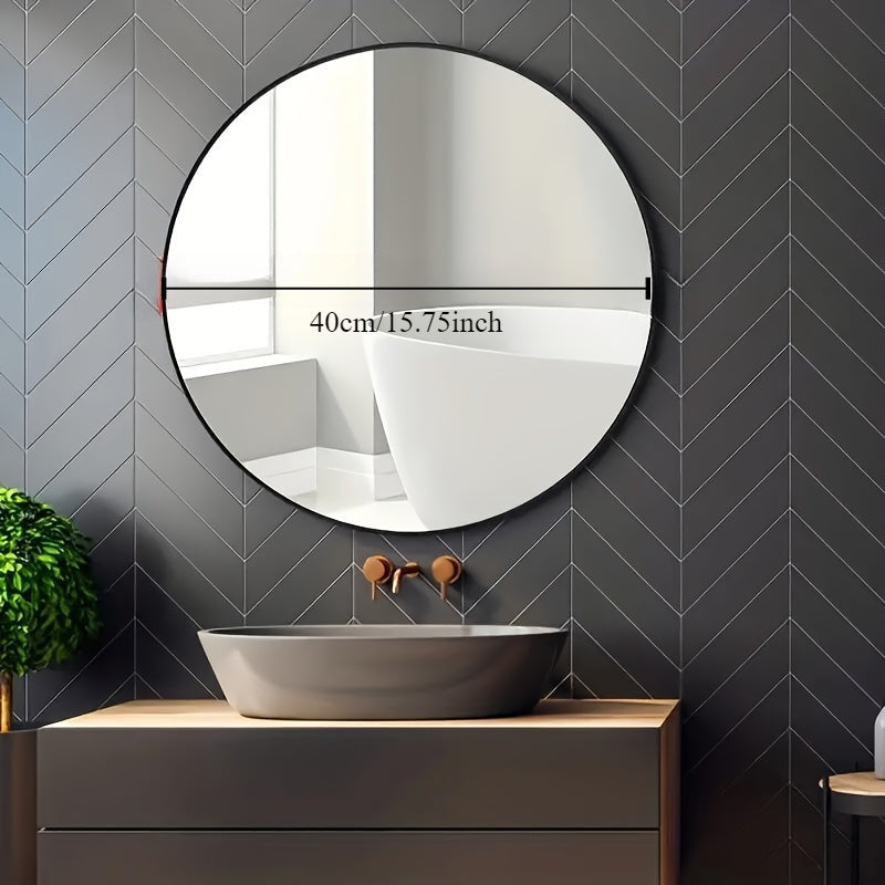 1 espejo de tocador nórdico redondo para pared, alta definición para una reflexión clara, instalación sin taladro para dormitorio y baño, decoración práctica y estética para el hogar, espejo de maquillaje.