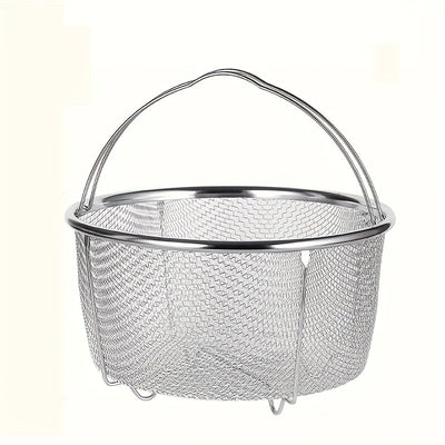 1pc Cesta de malla de acero inoxidable con asa, inserto de vaporizador multifuncional para olla, colador versátil para freír, hervir, cocinar al vapor, con diseño de prevención de escaldaduras, para verduras, mariscos