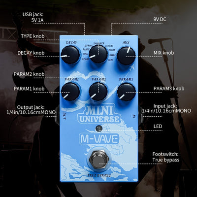 Pedal de Guitarra Eléctrica M-VAVE - Efecto de Reverb de Modelado Digital con Opción de Alimentación USB, Efecto