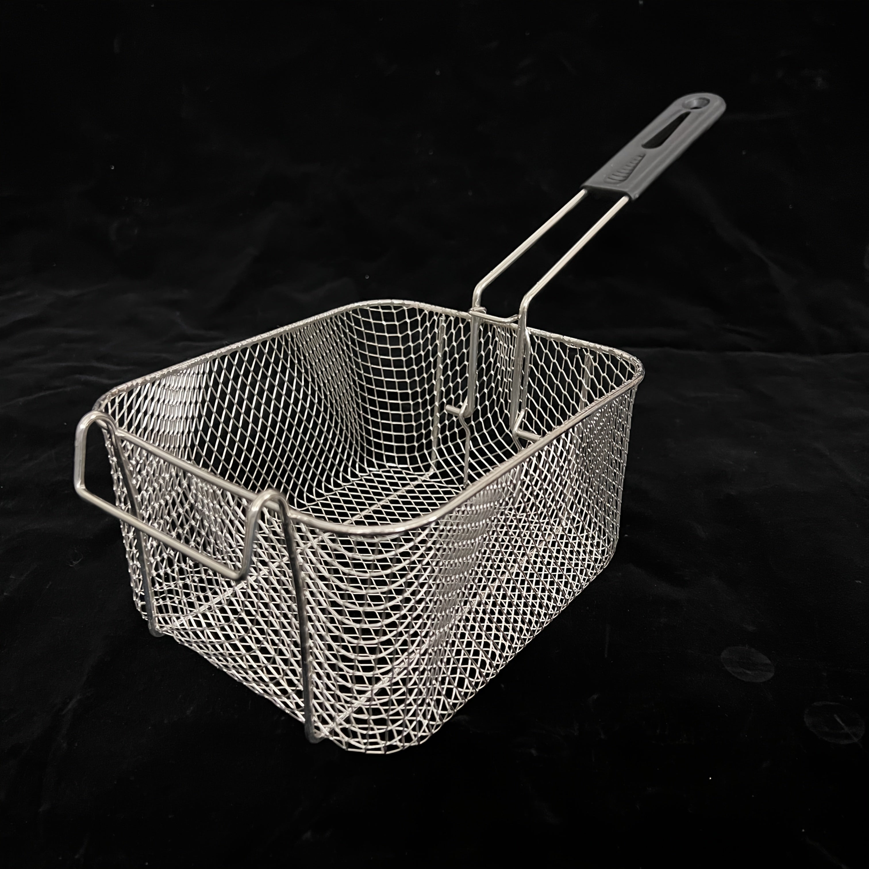Cesta de freír de acero inoxidable con mango de metal - Fácil de limpiar, plegable, resistente a altas temperaturas para papas fritas, alas de pollo y más | Herramienta de cocina comercial y doméstica, estructura de malla | Herramienta de cocina duradera