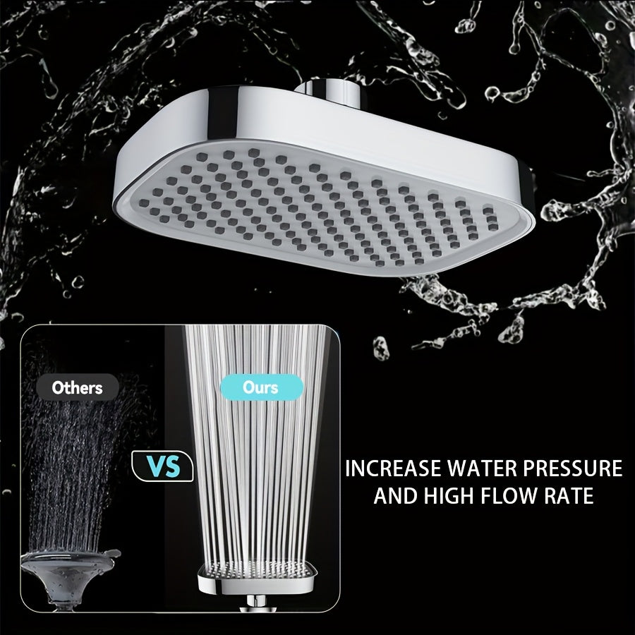 Comodidad Diaria] Cabezal de ducha de lluvia a alta presión - Acabado en cromo elegante, montado en la pared, cobertura de rociado rectangular para una experiencia de baño lujosa, accesorios para ducha