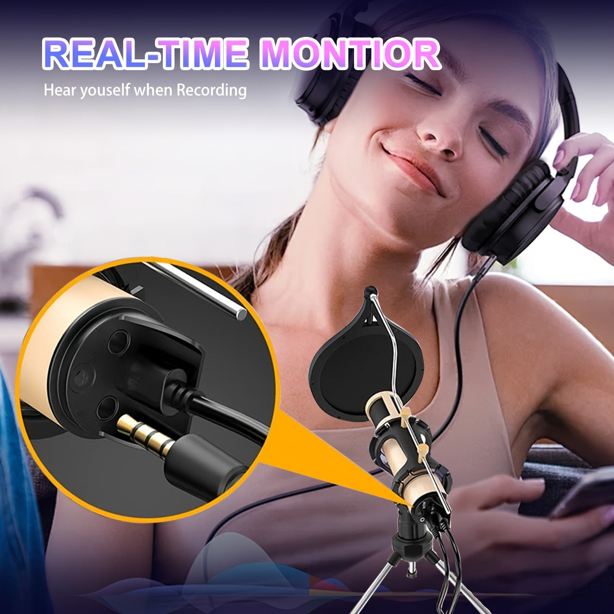 ZealSound Micrófono USB Plug & Play con Adaptador Tipo-C para Teléfono y Computadora, Micrófono Condensador con Eco, Cancelación de Ruido, Silencio, Monitor, Soporte Tripode y Filtro Pop, Ideal para Grabaciones y Transmisiones