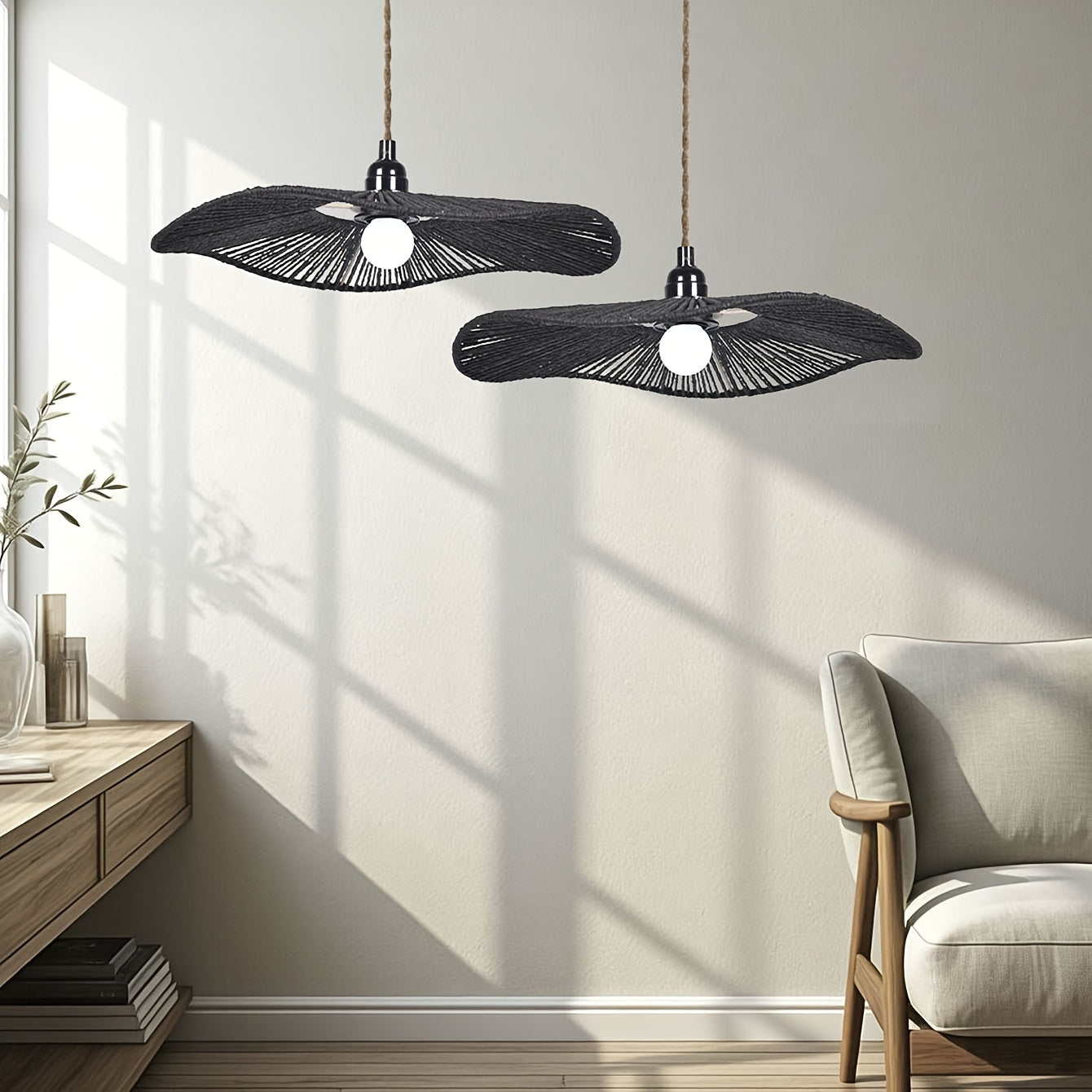 Linterna Colgante Rústica Tejida con Diseño de Sombrero de Paja Natural - Iluminación Artística Retro para Restaurantes, Bares y Decoración de Salones Zen o Alojamientos, Sin Necesidad de Electricidad