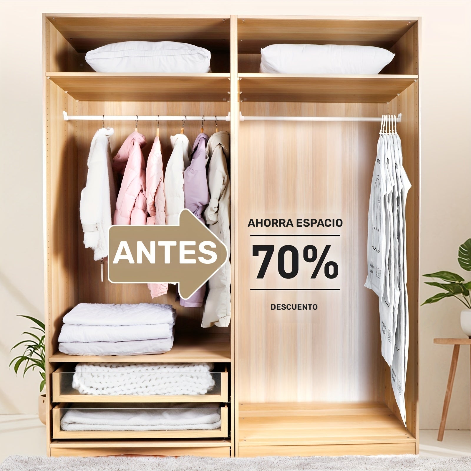 6 bolsas de almacenamiento al vacío para colgar, bolsas selladas al vacío para ahorrar espacio, bolsas de almacenamiento extra gruesas y largas, ideales para guardar ropa en el clóset, trajes, vestidos, con gancho