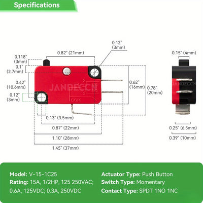 5 Unidades, Gran Interruptor Micro V-15-1C25, Interruptor De Contacto V-15-IC25, Interruptor Táctil De Punto De Cobre, Para Hornos De Microondas