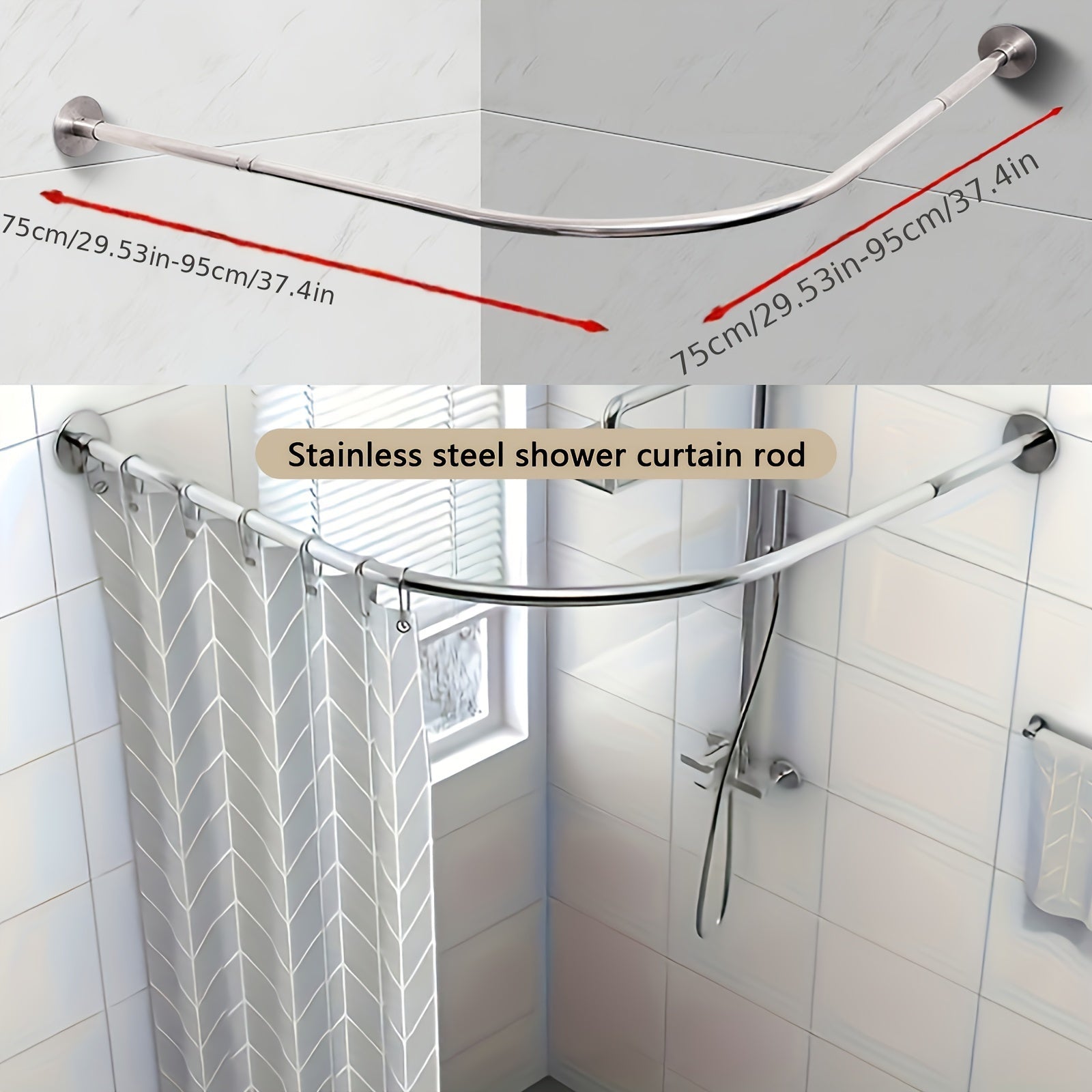 Barra para cortina de baño ajustable de acero inoxidable, fácil de instalar, diseño en L sin necesidad de taladrar, ideal para baños, tinas y tiendas de ropa, duradera y elegante