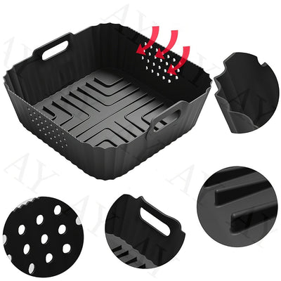 22.86 cm Forros de silicona reutilizables cuadrados para freidora de aire Ninja AF140 AF141 AF180 AF181 para freidora de aire Philips HD9270 Accesorios de horno para cesta de silicona para hornear