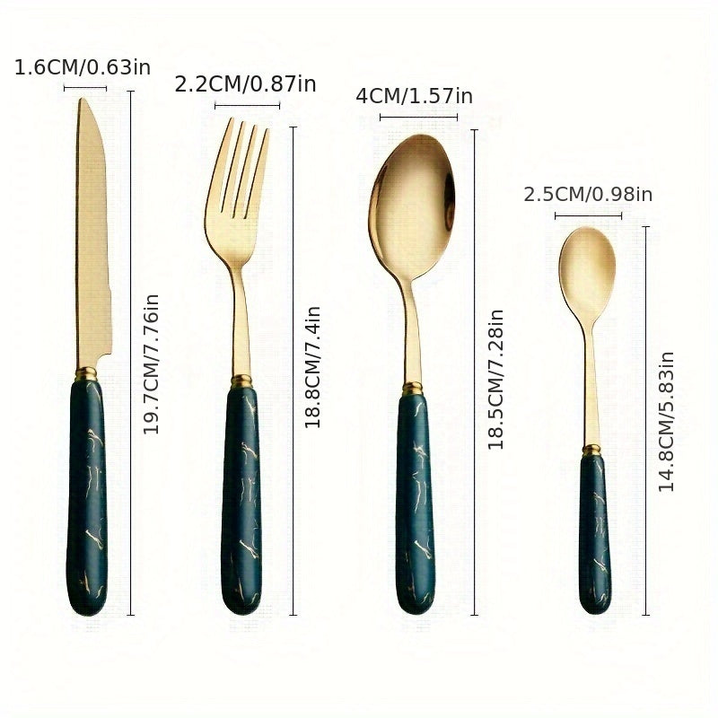Juego de Cubiertos de Acero Inoxidable de 24 Piezas con Mangos de Cerámica, Cubiertos Elegantes para Comidas y Postres, Incluye Cuchillos, Tenedores, Cucharas, Cucharitas - Ideal para Uso en Casa, Restaurante, Hotel, Utensilios de Cocina