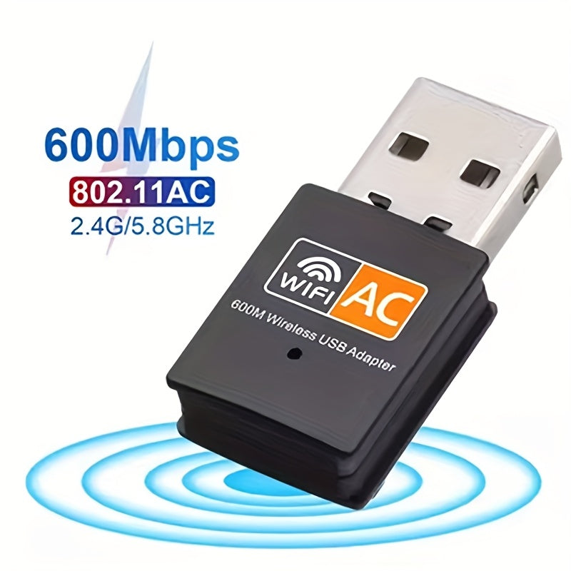Adaptador sin varillas WiFi de 600Mbps USB 2.4GHz 5.8GHz Banda Doble Receptor Externo - Conéctate y Juega Alimentado por USB para Portátil y Computadora de Escritorio, Adaptador Dualband | Receptor WiFi Portátil | Conexión Inalámbrica Estable