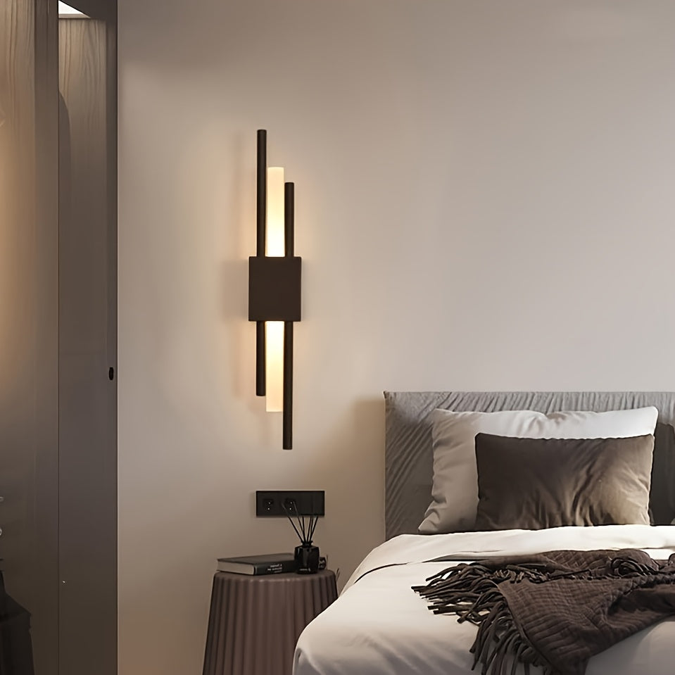 Luz de pared LED de tres colores moderna, con interruptor de temperatura, accesorios de luz de pared de metal de doble cabeza, montada en techo, cableada, adecuada para salas de estar, comedores y mesas de tocador - Incluye hardware de instalación.
