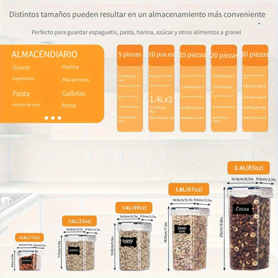 5/10/15/20/30 Paquete de recipientes herméticos para almacenamiento de alimentos - Botes de plástico sin BPA para cereales, harina, avena - Aptos para lavavajillas, incluye etiquetas y rotulador, manual, forma rectangular, no necesita electricidad