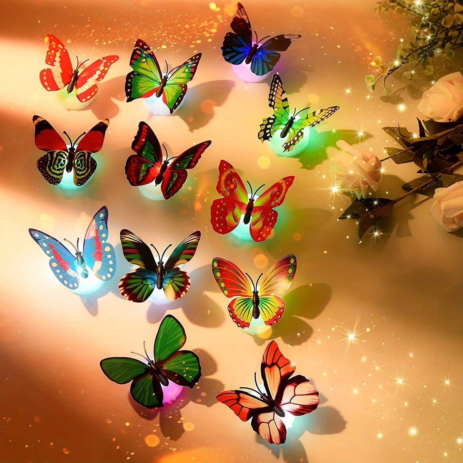 Luz nocturna LED de mariposa 3D, luces de vinilo de plástico multicolor para jardín, patio, césped, fiesta, decoración festiva, uso interior y exterior, incluye 3 pilas de botón