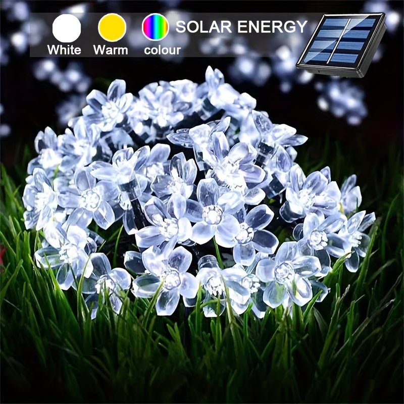 Luzes de jardín alimentadas por energía solar, 7m con 50 bombillas en forma de flor LED, 8 modos de iluminación, decoración para exteriores impermeable para patio, balcón y celebraciones de bodas, luces para decoración