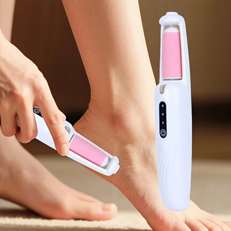 Removedor Eléctrico de Pies - Dispositivo Automático para Pedicura con Motor USB, Inalámbrico en Color Beige Claro y Amoladora - Lima Ergonómica para Talones y Suelas, Ideal para Atletas, Diabéticos y Salones de Uñas - Herramienta Blanca para Cuidado de