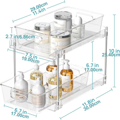 4 piezas de estante de baño extraíble de plástico, estante de almacenamiento individual de 2 plantas, organizador de armario de medicamentos transparente, armario, cocina con caja de almacenamiento de fregadero
