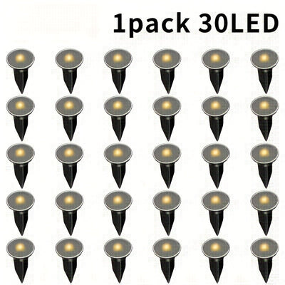 30pcs Luces Solares para Senderos Exteriores - Brillo Amarillo Cálido, Luces de Estaca de Plástico Adecuadas para Céspedes, Jardines y Decoraciones de Villas, Iluminación Ambiental Navideña, Lámparas Solares para Exteriores