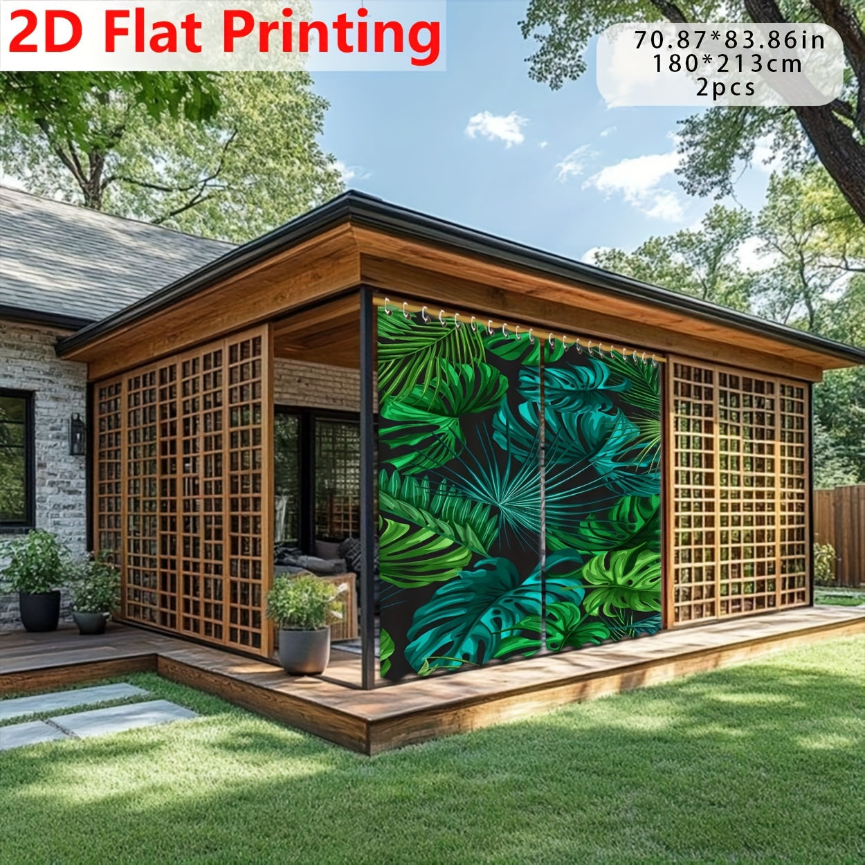 2D Cortinas de Impresión Plana, 2 Piezas de Cortinas Digitales para Exteriores con Patrón de Helecho Verde Profundo, Decoración Primavera/Verano para Ambiente Artístico Natural, Adecuadas como Cortinas de Puerta, Ventanas, Patio, Telas de Fondo, Decoraci