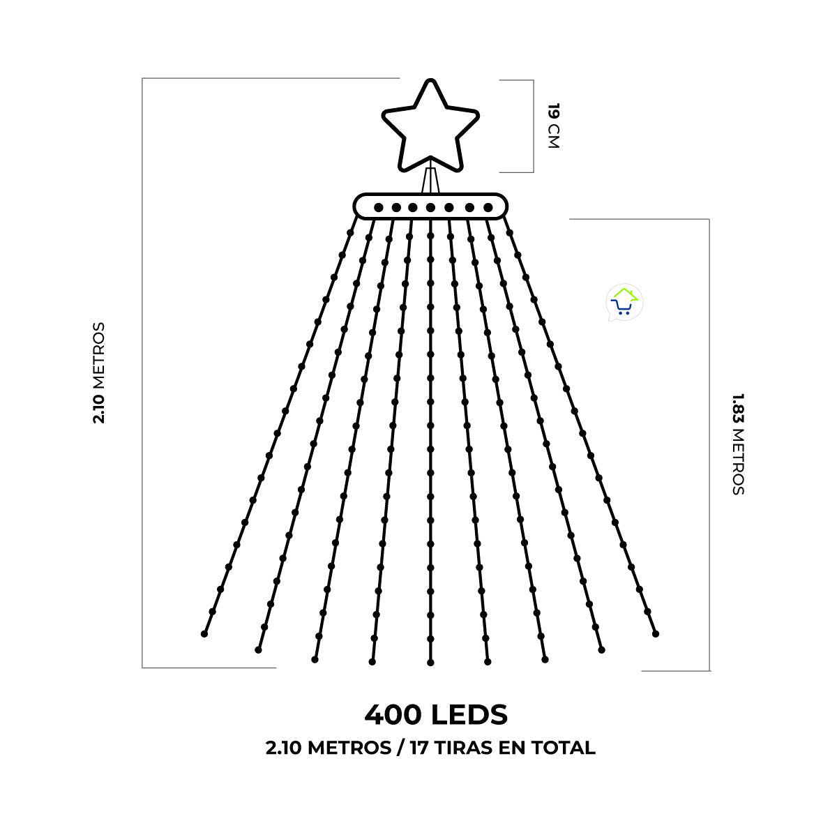 Estrella Para Árbol Efecto Cascada 2.1 M 400 LEDS Decoración Navidad 1580A