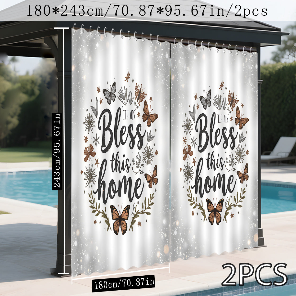1pc/2pcs Cortina Exterior con Diseño Floral 2D de Fondo Luminoso, Ideal para Patio, Pérgola y Jardín – Decoración Todo el Año con Ganchos, Perfecta para Otoño, Invierno, Halloween, Navidad y Bodas