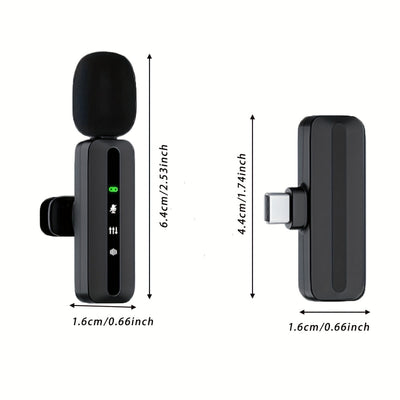 Micrófono inalámbrico de clip 2 en 1 con reducción inteligente de ruido, batería de 60H y carga USB-C de 3.5H, listo para usar en podcasts, transmisiones en vivo, reuniones, vlogging, equipo para videoblogs | Micrófono de clip compacto | Micrófono inalám