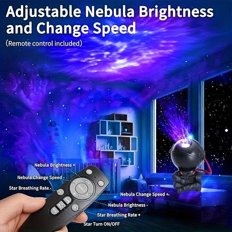 Proyector de Luz Estelar de Nebulosa Galáctica | Alimentado por USB, Control Remoto | Efectos Espaciales Multicolor para Dormitorio y Ambiente de Fiesta | Diseño Artístico de Astronauta con Modos de Iluminación Ajustables | Regalo Ideal para Entusiastas