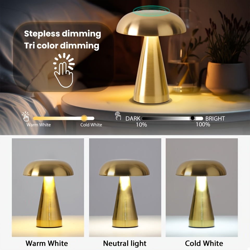 Linterna de Mesa Portátil de Metal con LED, Funciona con Batería para Sala de Estar y Dormitorio, Decoración para Fiestas, Luz Nocturna Recargable por USB con Sensor Táctil, Ajuste de Brillo y Color, Regalo Ideal para Festividades