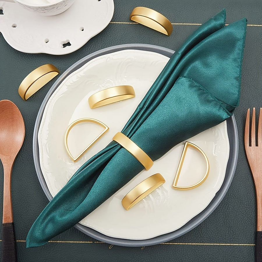6 piezas de anillos de servilleta de acero inoxidable dorado - Decoración de mesa de forma D de color sólido para Navidad, accesorios elegantes para fiestas, soportes de tela no tejida para mejorar la atmósfera de la mesa.