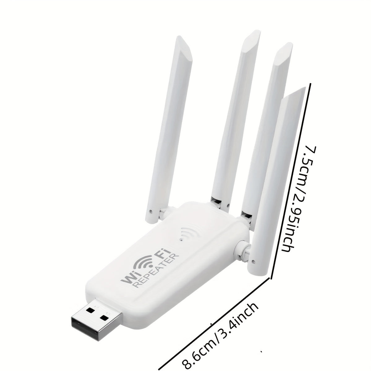 Un repetidor de cuatro esquinas con diseño negro y blanco, que opera a una frecuencia única de 300 Mbps, es ideal para una cobertura extensa. Este amplificador de señal de Wi-Fi es perfecto para oficinas con baja intensidad de datos, así como edificios r