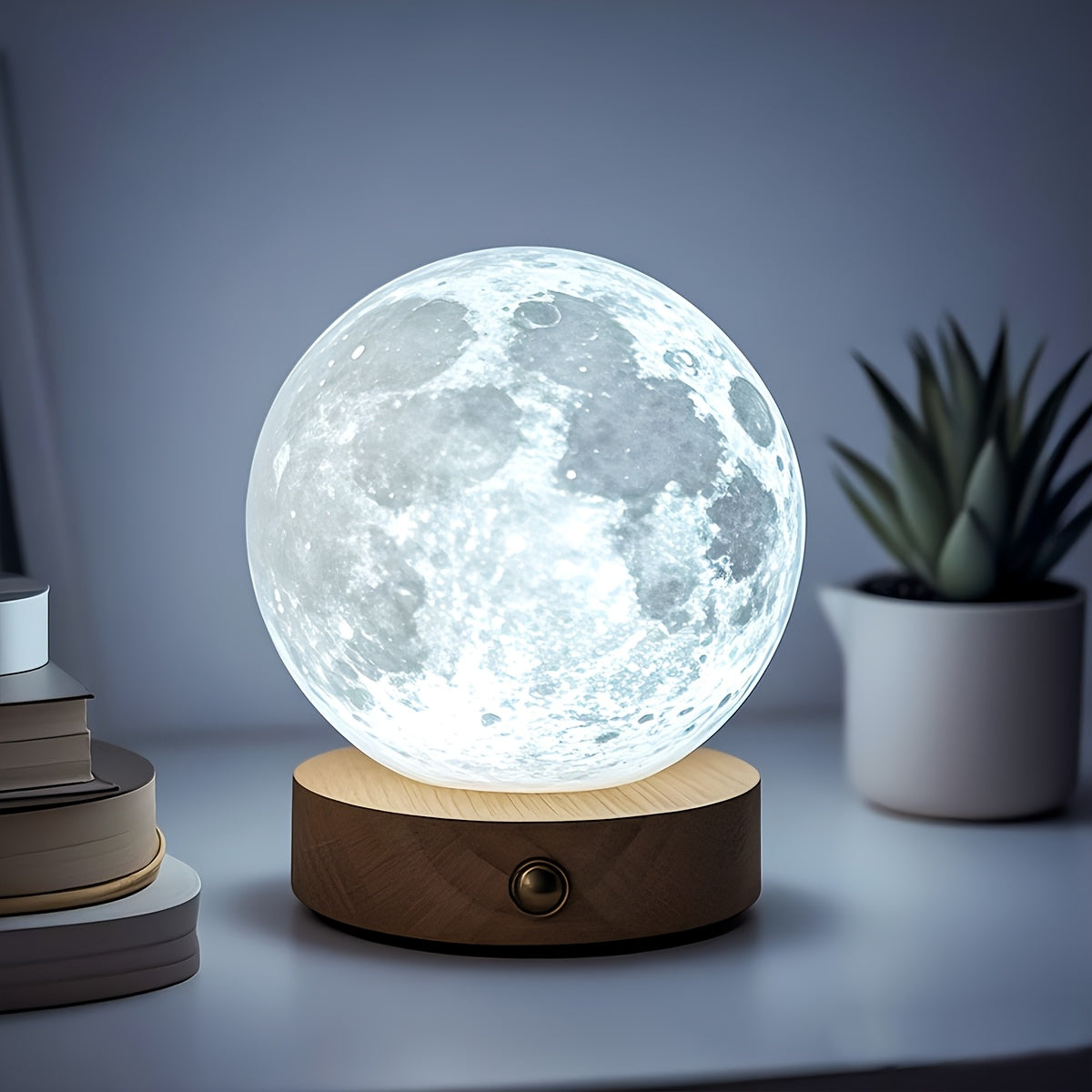 1 pieza de lámpara de mesa decorativa de luna nueva, regalo creativo, luz ambiental, luz nocturna cálida USB para dormitorio romántico, luces de tres colores y luces coloridas, dos especificaciones, efecto de luz suave, protección ocular, adornos de form