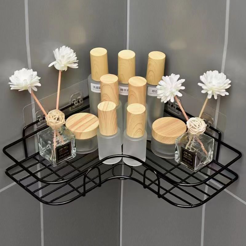 1 pieza de soporte de ducha de esquina sin taladro, estante de baño de metal - soporte de almacenamiento de inodoro montado en la pared, organizador de cosméticos con estantes ajustables, ideal para productos de ducha y maquillaje, solución de almacenami
