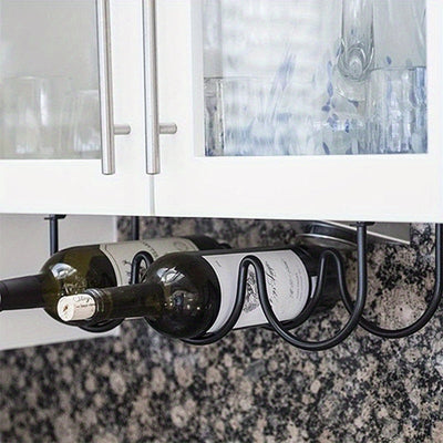 Soporte de Vino Metálico para Estante Inferior en Armarios de Cocina - Soporte de Exhibición Ahorrador de Espacio para 3 Botellas, Diseño de Hierro para Organización de Bar o Despensa en Casa, Portabotellas de Vino