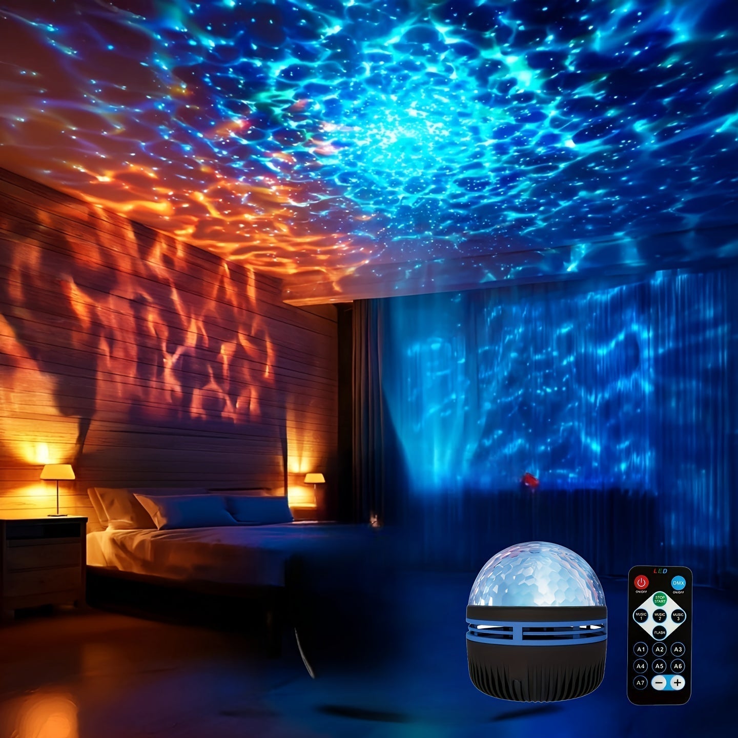 Lámpara de proyección para escenario de galaxia con LED RGB Interstellar, efecto de onda de aurora alimentado por USB, luz nocturna de dormitorio controlada a distancia, decoración de techo de cine en casa, decoración de camping y bodas, regalo de fiesta