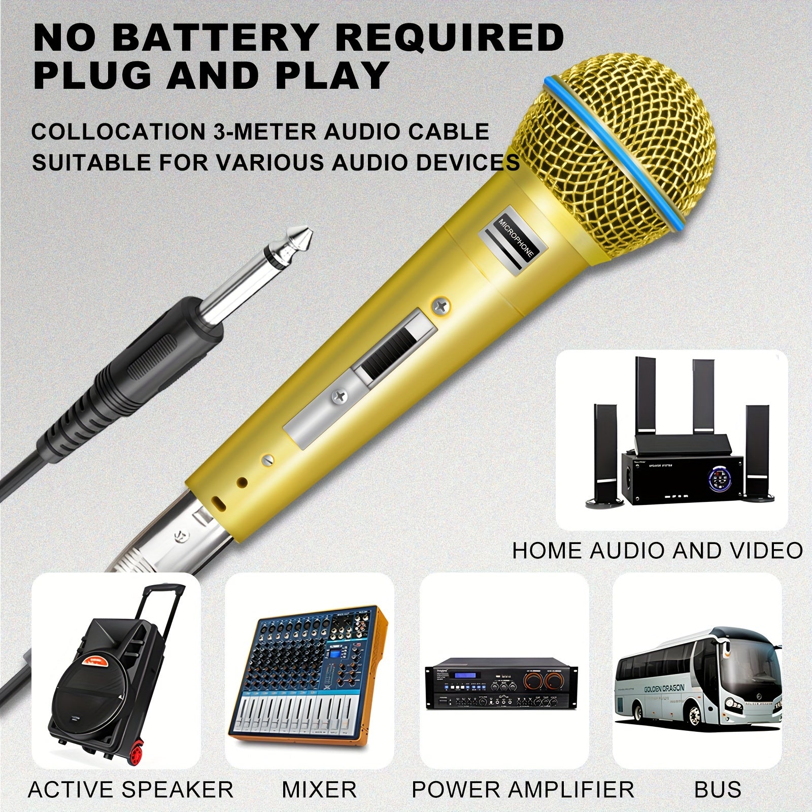 Micrófono metálico XGeS Audio con diafragma dorado, supercardioide, alta salida, malla de acero - Conector XLR alimentado por USB para karaoke, canto, transmisión en vivo, juegos, videoconferencia (amarillo), micrófono para computadora, configuración de