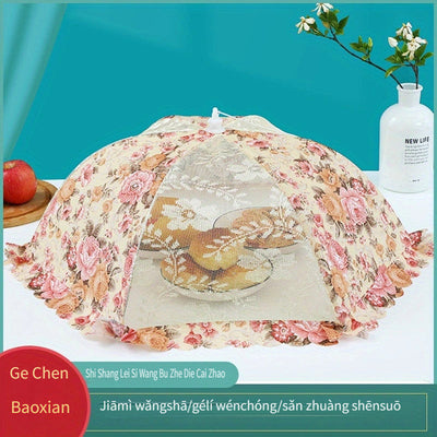Cubierta de comida plegable con diseño floral, gran capacidad, redonda y rectangular, tejido no alimenticio con detalle de hilo metálico, perfecto para comer al aire libre y pícnic, mantel de pícnic | Decoración de mesa elegante | Detalle de hilo metálic