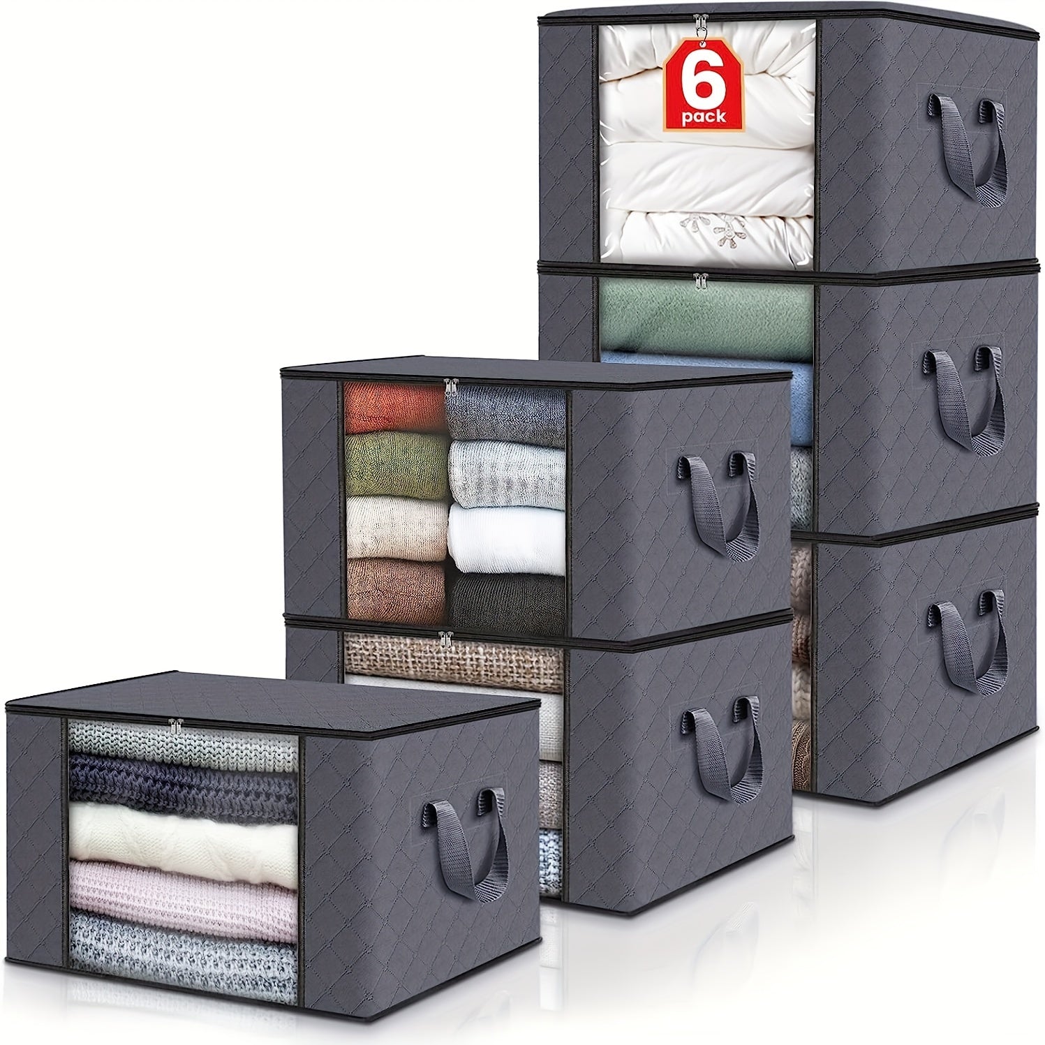 3 paquetes de cestas de almacenamiento de tela plegables de gran capacidad - Ideales para ropa de cama, ropa, almohadas, edredones - Perfectas para el hogar, el dormitorio, el dormitorio, los armarios de spa - Material tejido gris, no se necesita electri