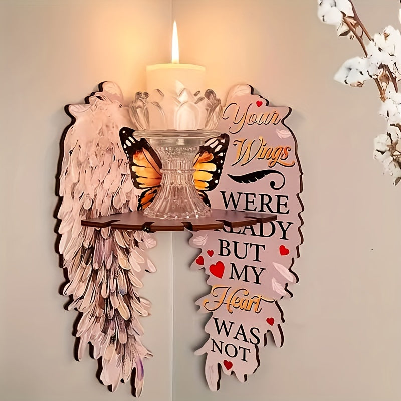 Estante de Pared con Alas de Ángel de Madera Boho-Chic - Diseño Colorido y Calado para Decoración del Hogar