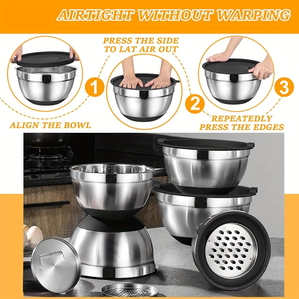 Juego de 22/32 tazones de acero inoxidable con tapa y rallador, anidables, antióxido, aptos para hornear, preparar, cocinar, mezclar ensaladas, servir alimentos, lavavajillas seguro, varios tamaños, ideal para Navidad, perfecto para Acción de Gracias