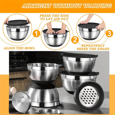 Juego de 22/32 tazones de acero inoxidable con tapa y rallador, anidables, antióxido, aptos para hornear, preparar, cocinar, mezclar ensaladas, servir alimentos, lavavajillas seguro, varios tamaños, ideal para Navidad, perfecto para Acción de Gracias