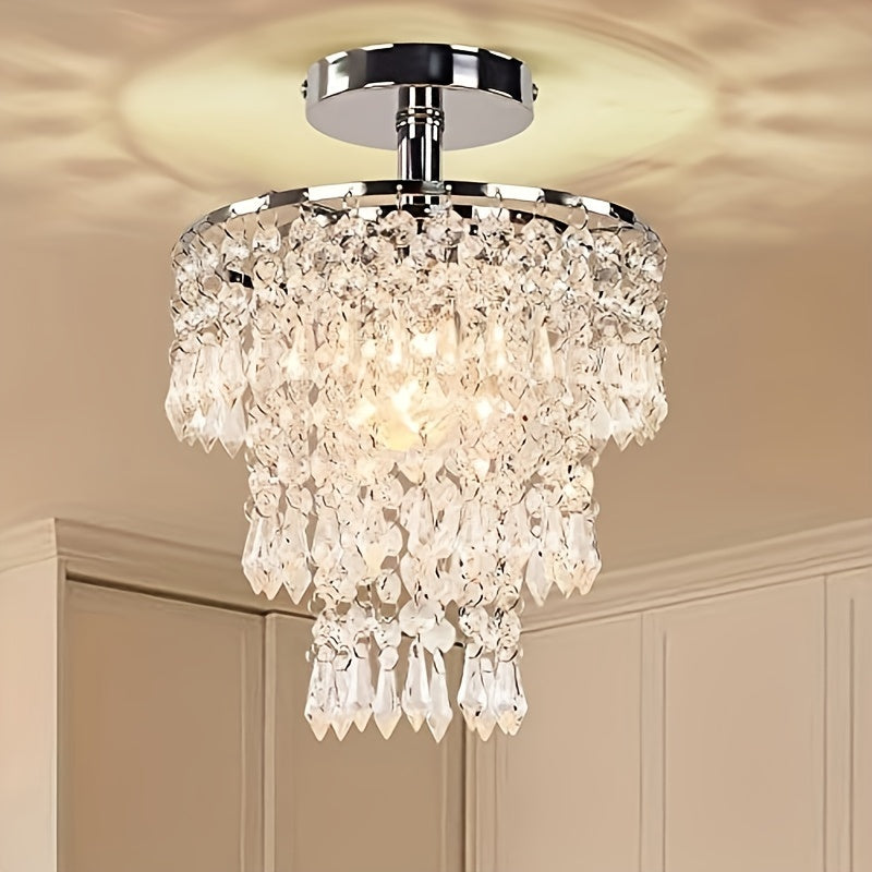 1pc Pequeña Luz Colgante De Cristal, Mini Luz De Techo De Cristal LED, Luz De Lluvia De Cristal De 3 Niveles, Accesorio De Luz Decorativa, Luz De Techo Empotrada, Luz De Cristal, Para Dormitorio Pasillo Sala De Estar Habitación De Niñas Comedor Baño (Bom