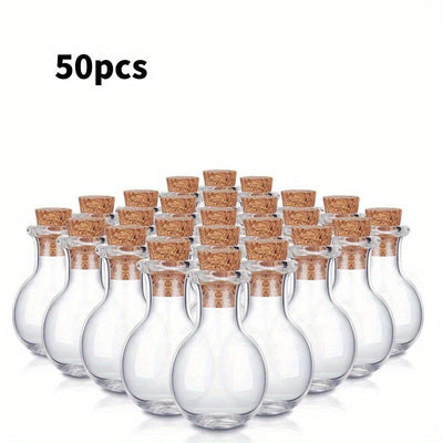 Juego de 50 Pequeños Recipientes de Vidrio con Tapones de Corcho, Ideales para Exhibiciones de Pociones en Miniatura, Perfectos como Detalles Decorativos en tu Hogar, Oficina o Escritorio