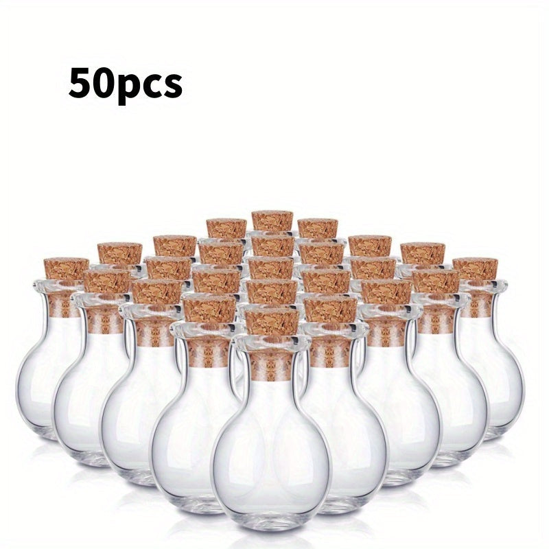 Juego de 50 Pequeños Recipientes de Vidrio con Tapones de Corcho, Ideales para Exhibiciones de Pociones en Miniatura, Perfectos como Detalles Decorativos en tu Hogar, Oficina o Escritorio