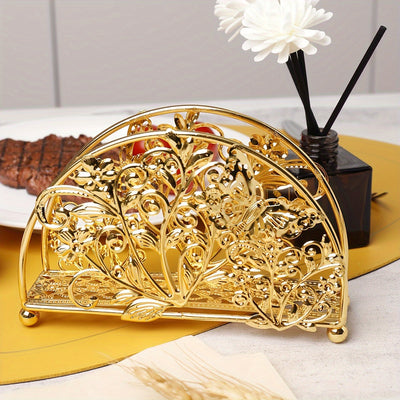 1 pieza de soporte elegante de servilleta de hierro con diseño floral - 3,54" (8,99 cm) de diámetro, 1,57" (3,99 cm) de altura, dispensador de pañuelos decorativo para mesas de comedor y café, perfecto para el Día de la Madre, Pascua, Ramadán (Eid Al-Fit