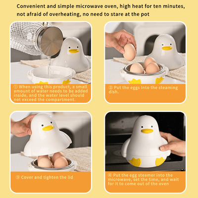 Cocedor de Huevos en Microondas con Forma de Pato para 4 Huevos - Vaporera de Plástico con Diseño de Pato Amarillo, Apto para Microondas, Sin Necesidad de Pilas, Delicia Compacta para el Desayuno en Casa