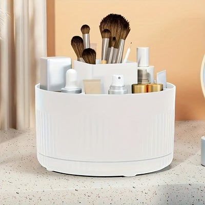 Organizador de maquillaje giratorio, rotación de 360 grados, diseño minimalista, plástico ABS de alto brillo, perfecto para dormitorio, tocador, almacenamiento de baño.