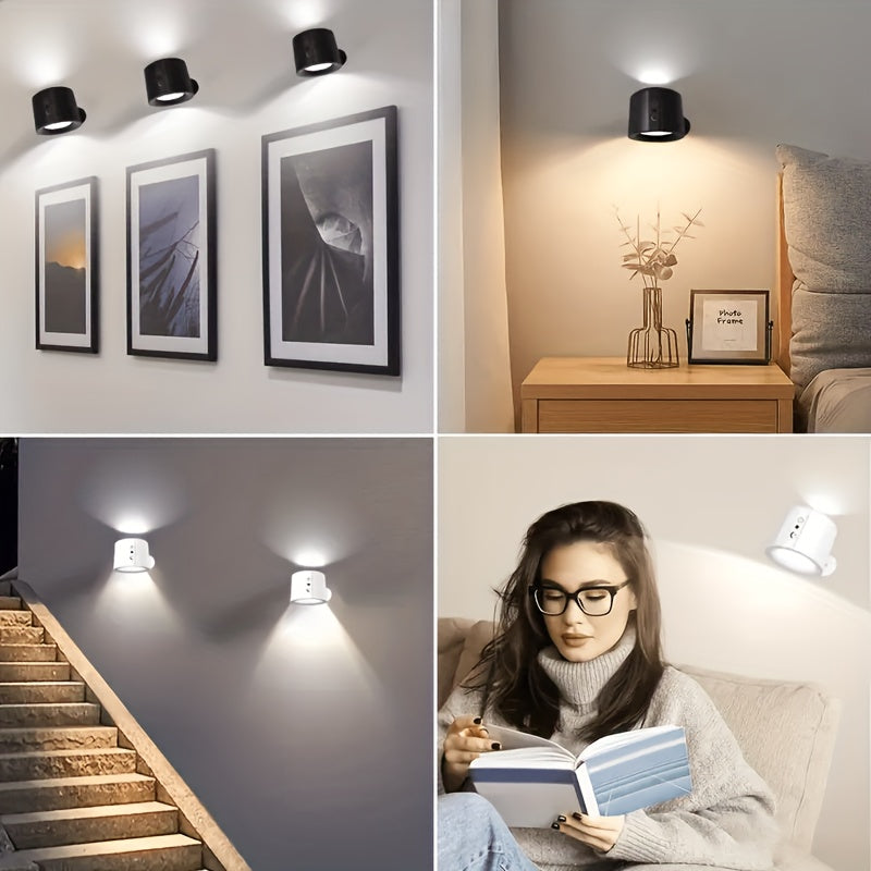 Luz de pared interior GVTCC, doble cara, luz de pared LED de 360° de rotación, 3 modos de color, control táctil y remoto, carga USB, batería recargable de iones de litio, moderna para sala de estar, dormitorio y pasillo, ajustable, con control táctil.