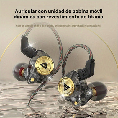 Auriculares internos QKZ AK3 FiLe de alta fidelidad, audífonos con cable y micrófono, cancelación de ruido con subwoofer, para gaming y música, plástico duradero, cable de 120 cm/47.24 pulgadas, diseño en colores vivos