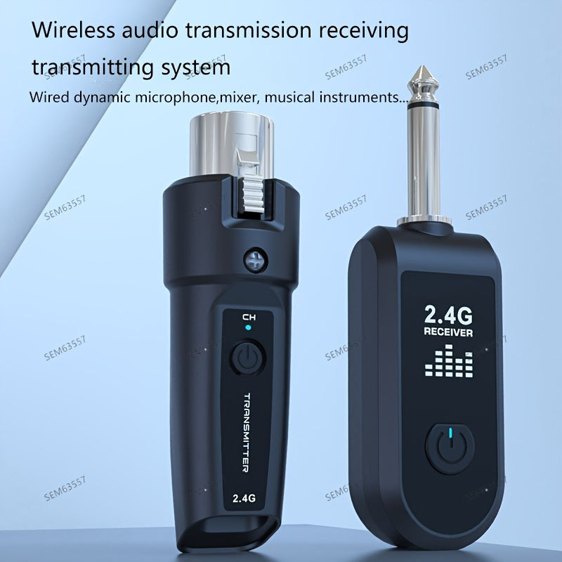 Transmisor y Receptor de Micrófono sin varillas, Solo Transmisor con Función de Transmisión, Carga Tipo-C, Jack de 6.35mm, Transmisión de Largo Alcance de 2.4GHz, Ideal para Micrófonos Dinámicos, Mezcladores de Audio y Altavoces