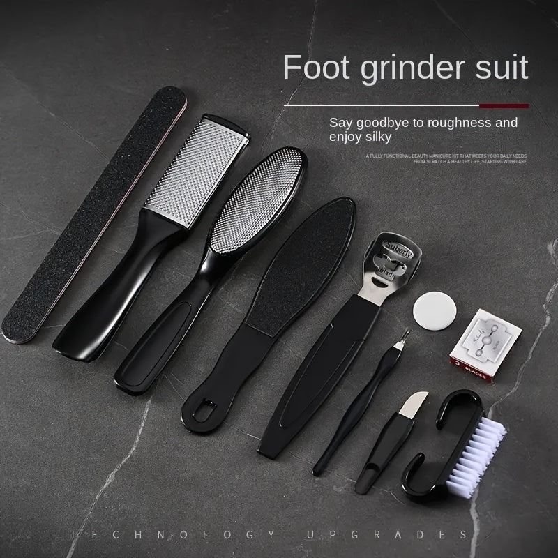Kit Profesional de Cuidado del Pie, Juego de 10 Piezas / Tamaño 30.48 cm, Incluye Herramientas para Pedicura con Piedra Pómez para Eliminar Cutículas Muertas, Color Beige Claro y
