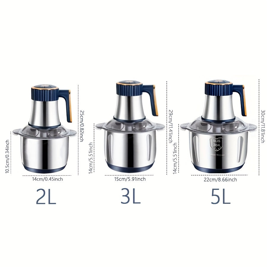 Procesador de Alimentos 2L-5L, Picadora Multifuncional para Verduras y Ajo, Trituradora de Jugos y Fideos – Herramienta Esencial en la Cocina, Ideal para Cebollas y Ensaladas – 5 Velocidades