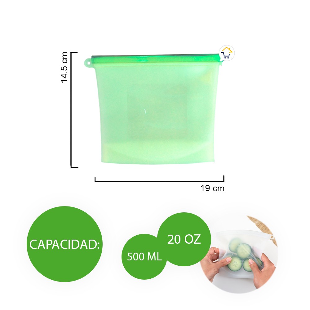 Bolsa Silicona Hermética Reutilizables Alimentos 500ml HE023
